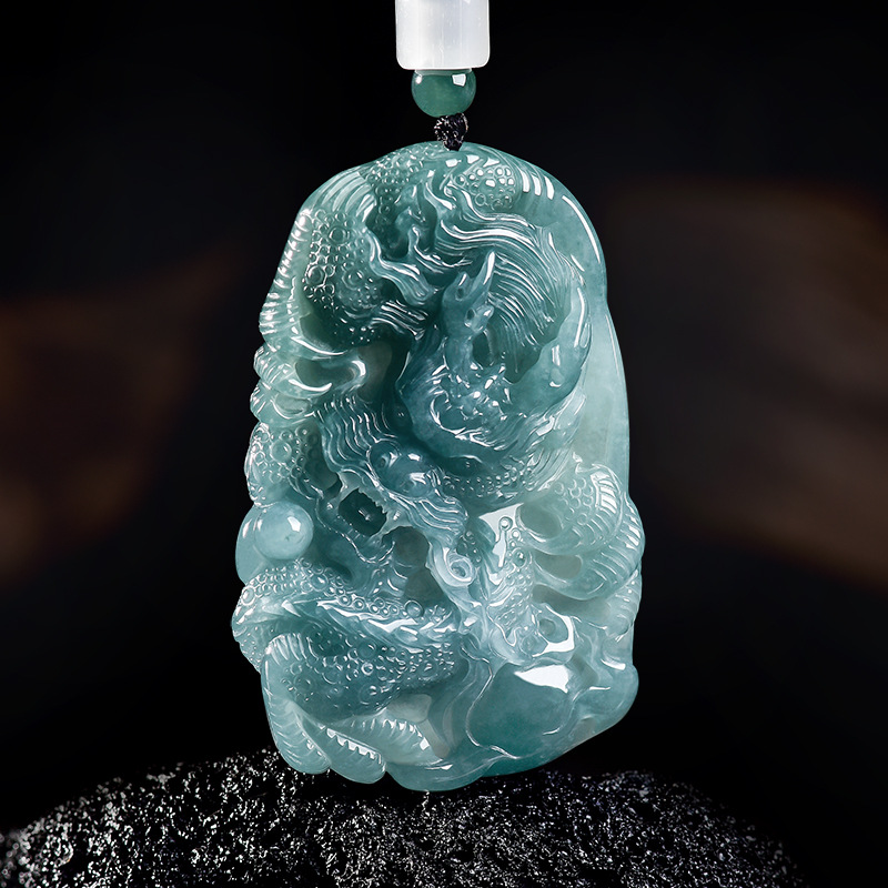 Women Accessories Jewelry - Natural Burmese Jadeite Dragon Pendant Necklace