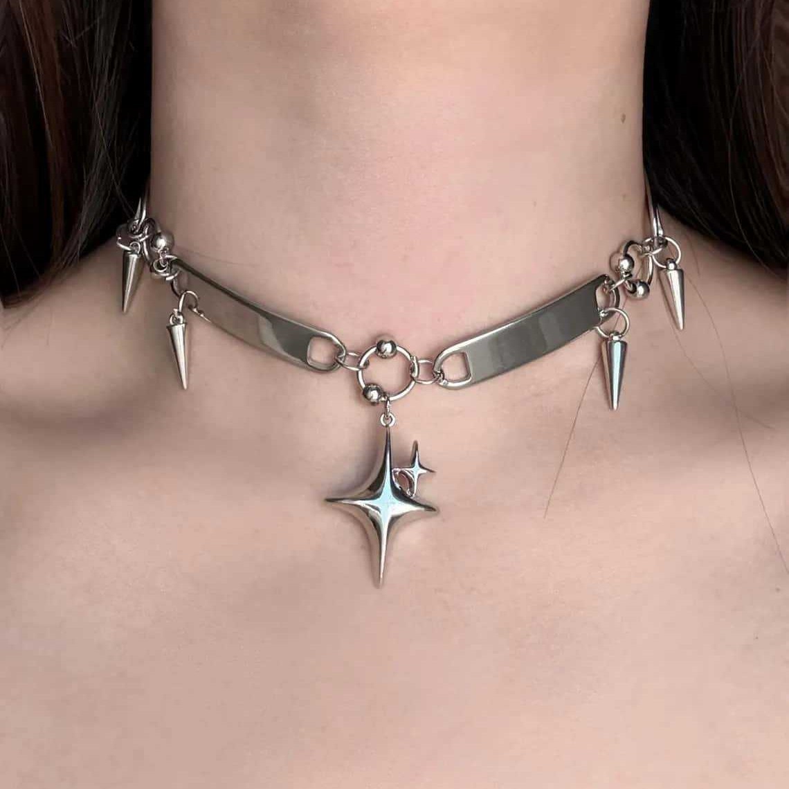 Women'S Y2K Accessories - Punk Star Riveted Choker,Rock Jewelry,Y2k Accessory,Hippie,Goth,Design