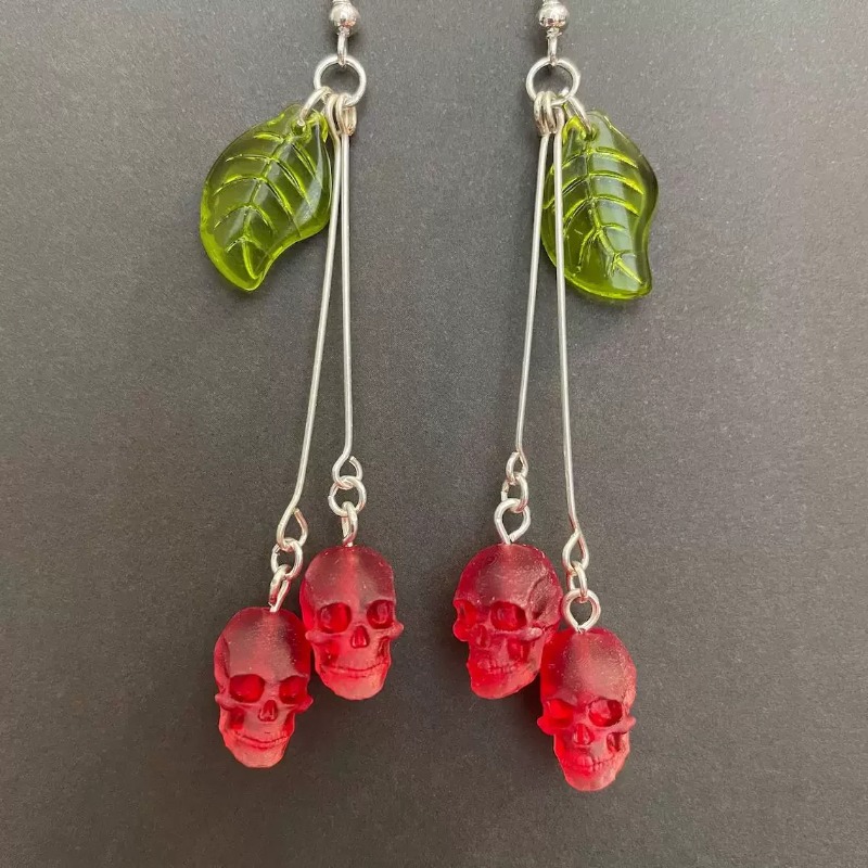 Women'S Vampire Accessories - Gothic Skull Cherry Earrings for Women