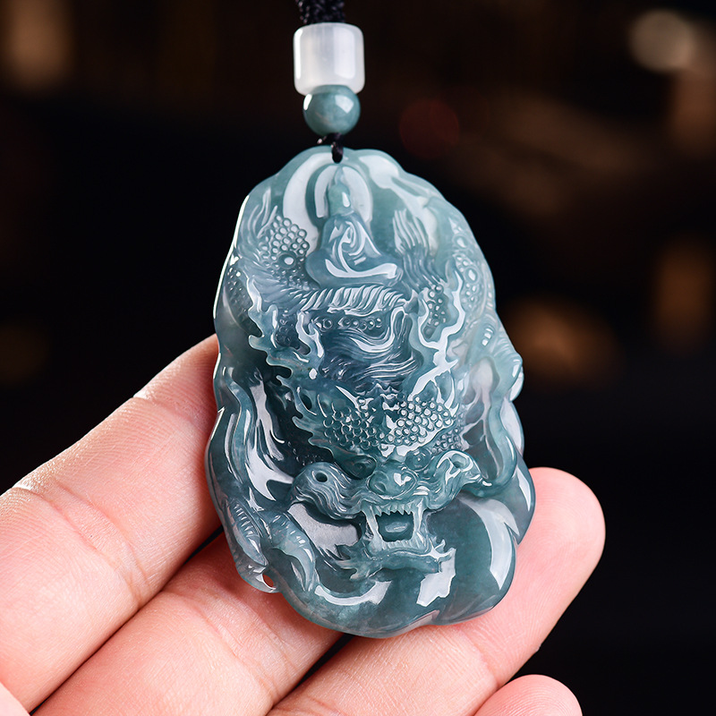 Women Accessories Jewelry - Natural Burmese Jadeite Dragon Pendant Necklace