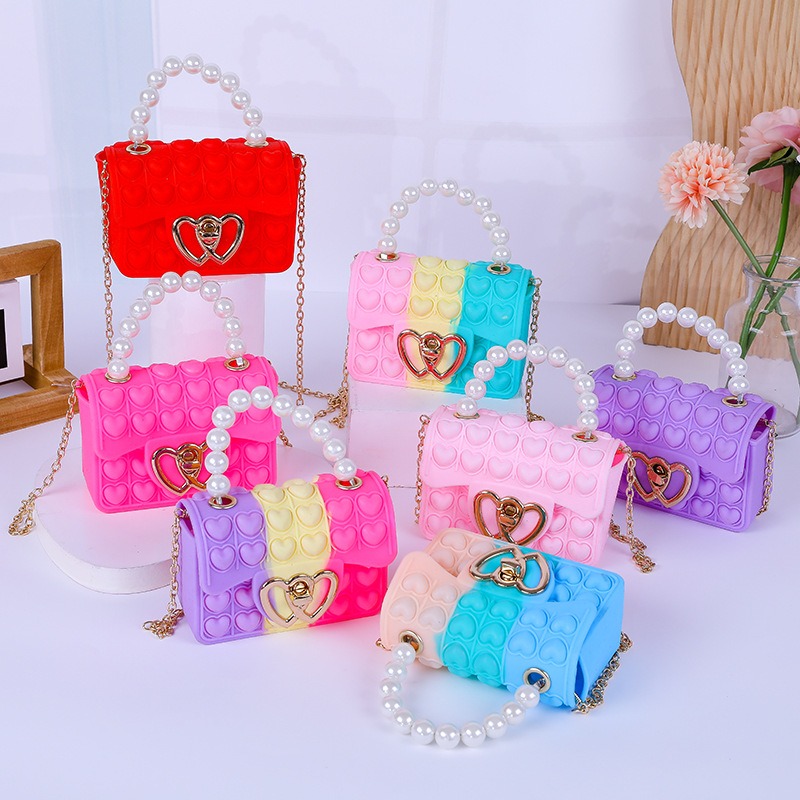 Wallet Chain Bag - Silicone Love Bubble Jelly Bag, Popper