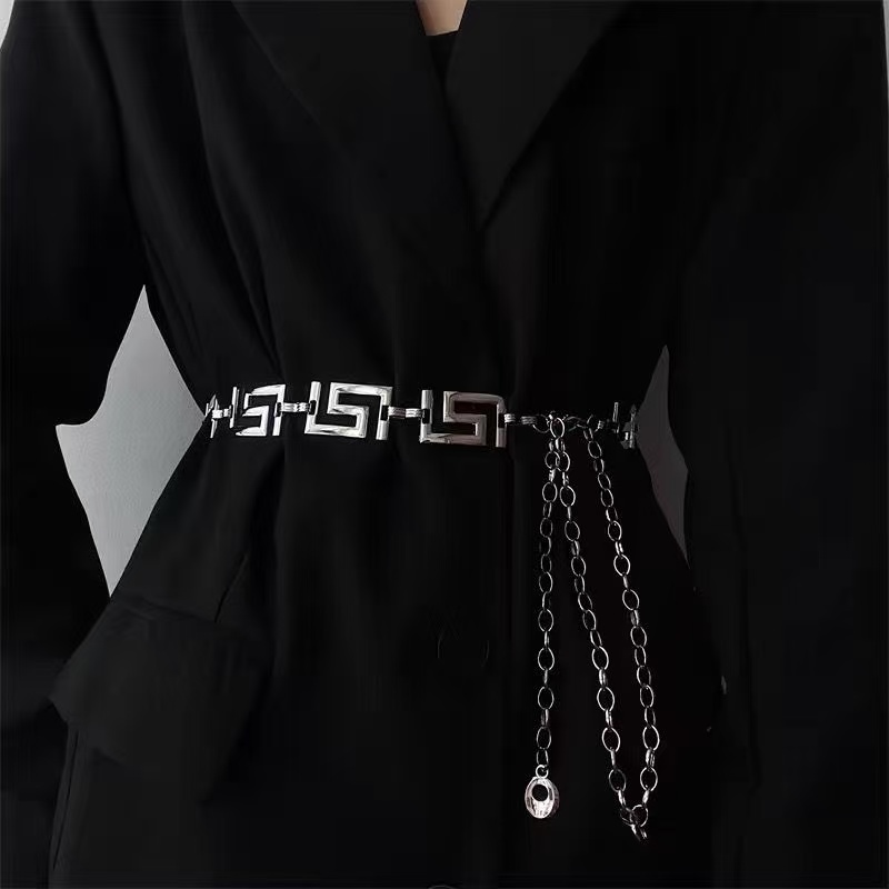 Women'S Jeans Accessories Chain - Greek Key Geometric Linked Metal Waist
