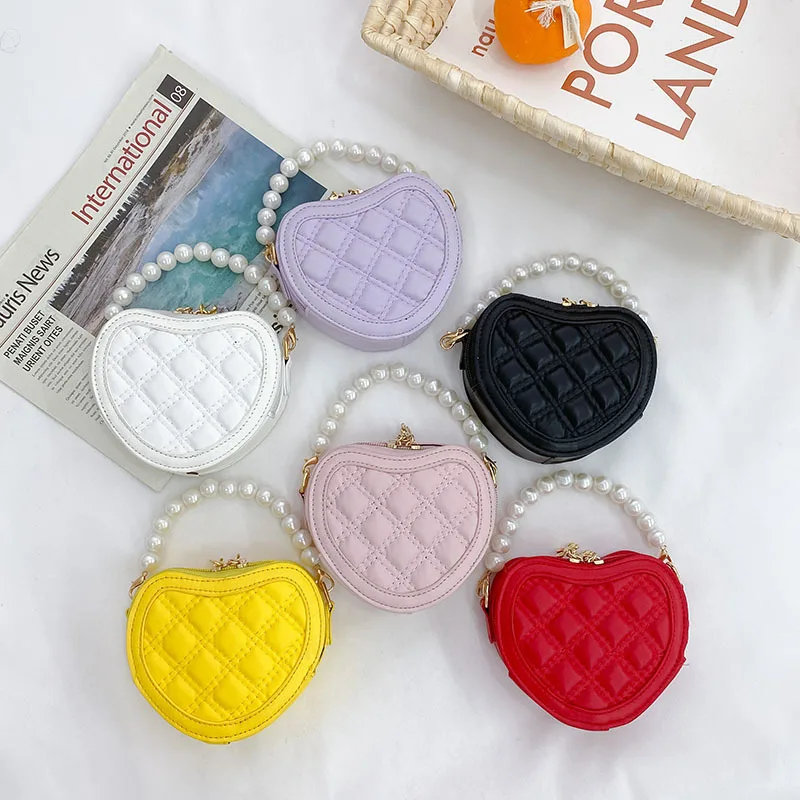 Wallet Chain Bag - Cute Children's Heart-shaped Crossbody Bags Pearl