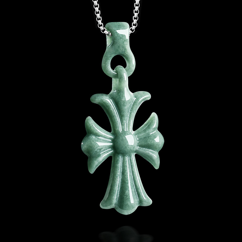 Women Accessories Jewelry - Natural Burmese Jadeite Cross Pendant Necklace