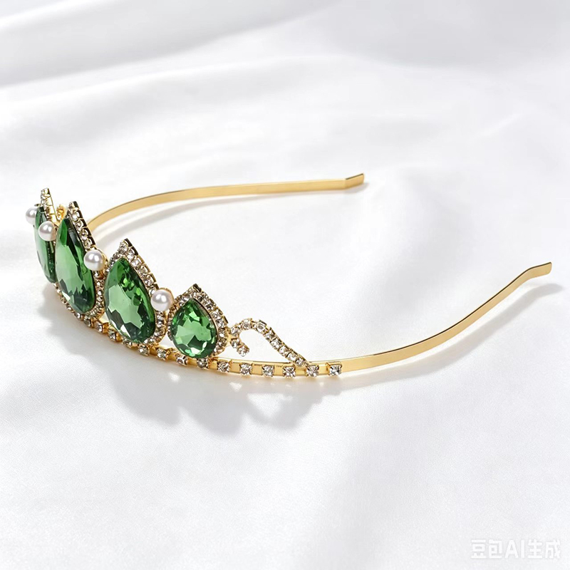 Women Accessories Jewelry - Green Water Drop Rhinestone Crystal Crown