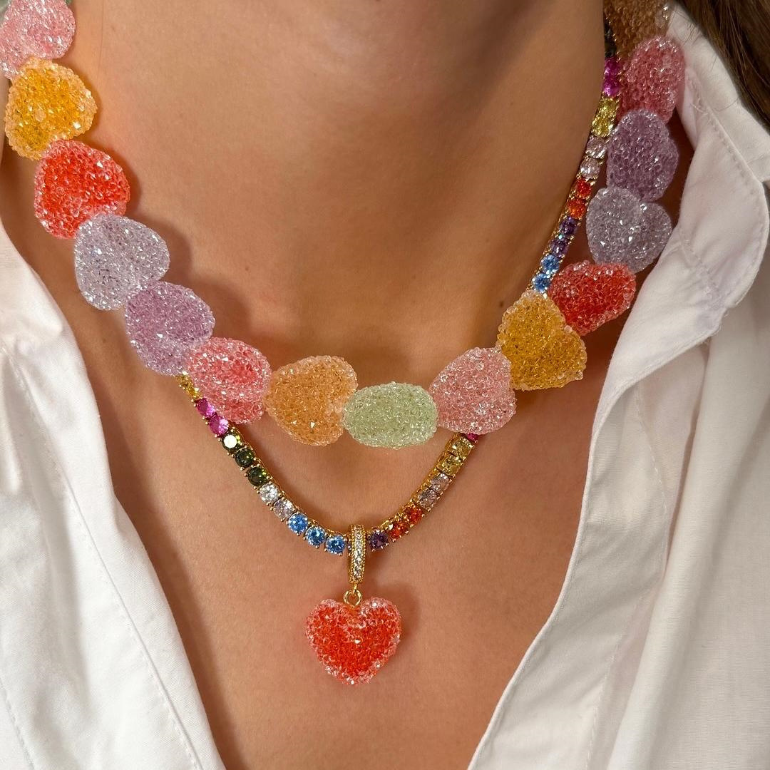Colorful Heart Resin Necklace  - Resin Bangle Bracelet 评论和价格