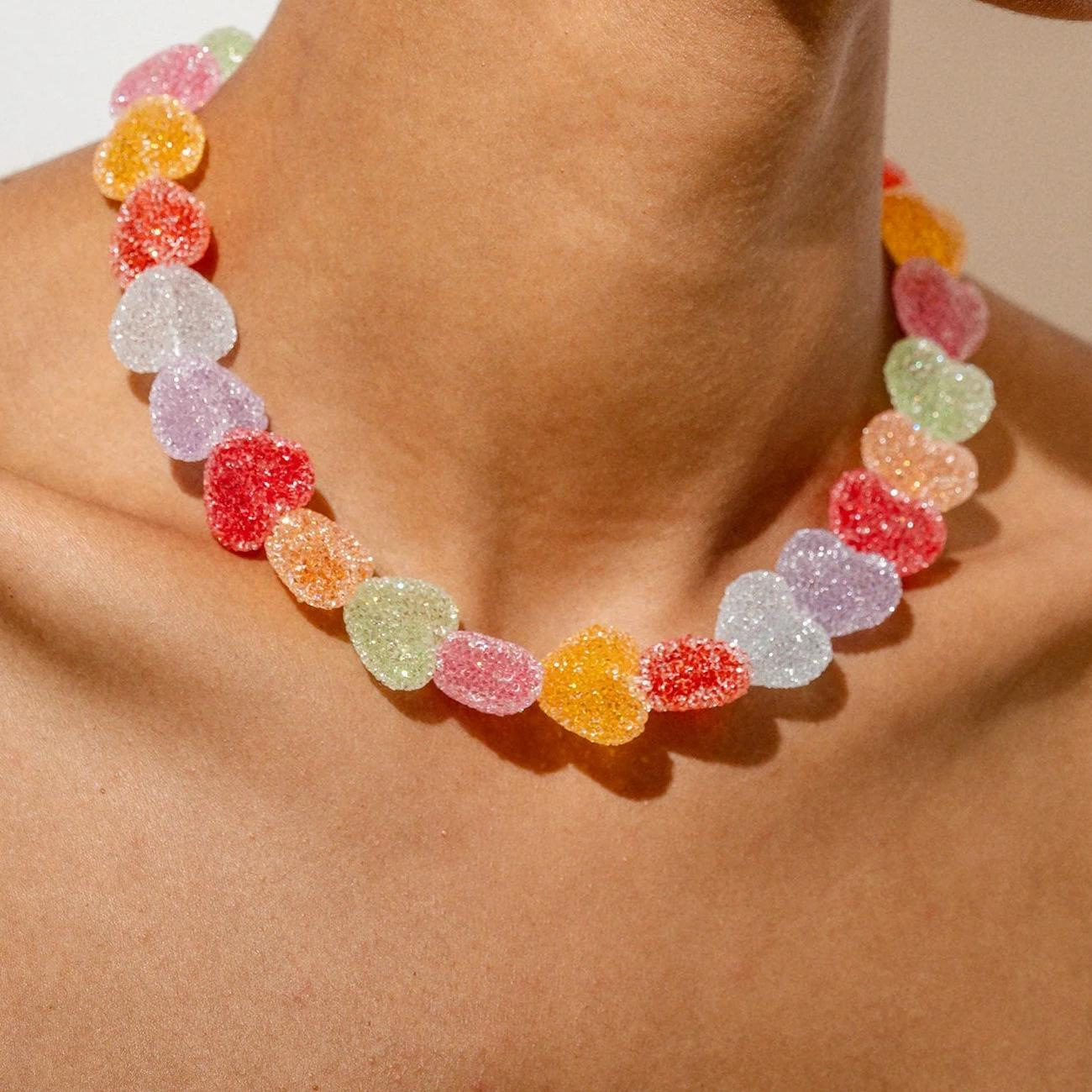 Colorful Heart Resin Necklace  - Resin Bangle Bracelet 评论和价格