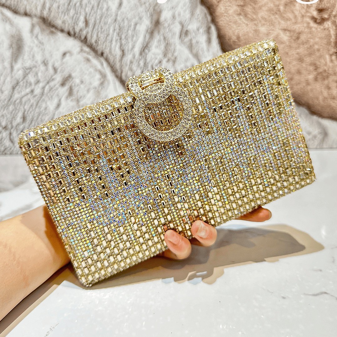 Shiny Rhinestone Evening Dress - Wallet Chain Bag 评论和价格