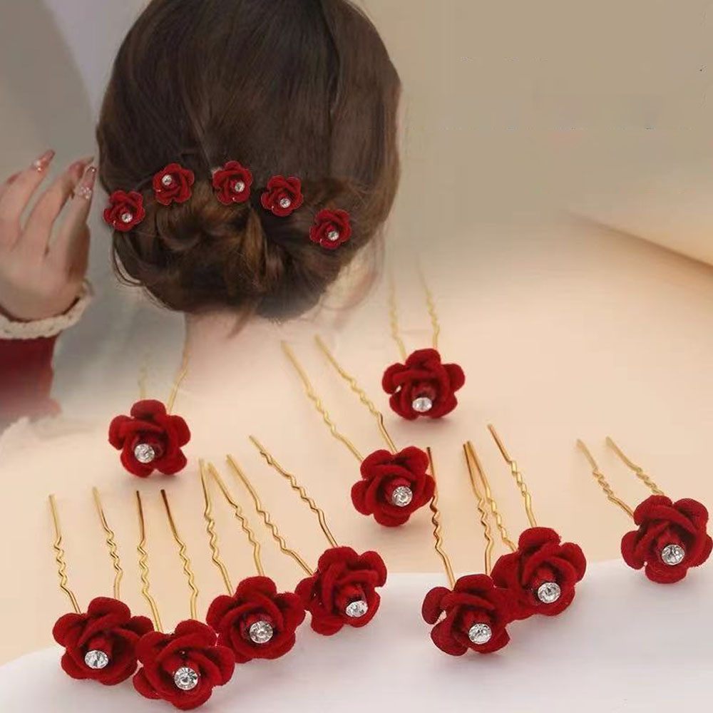 10Pcs Rose Hair Accessories We - Women'S Red Accessories 评论和价格