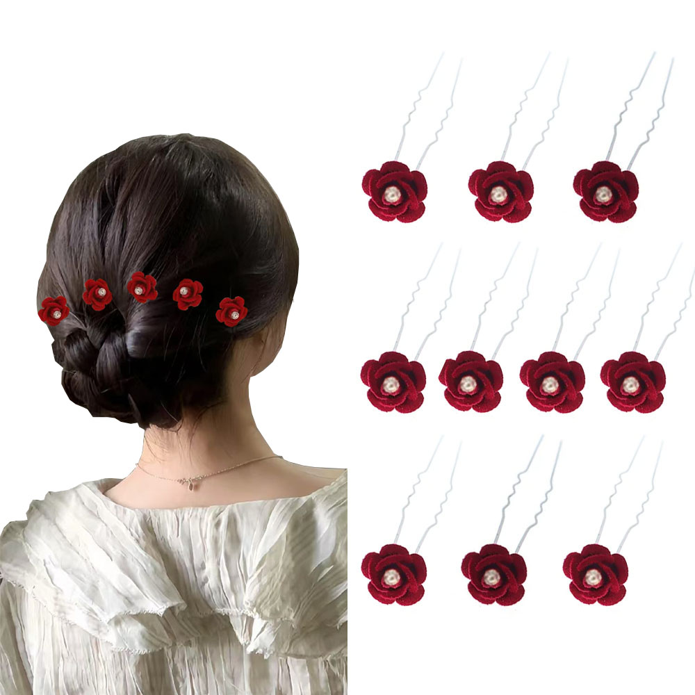 10Pcs Rose Hair Accessories We - Women'S Red Accessories 评论和价格