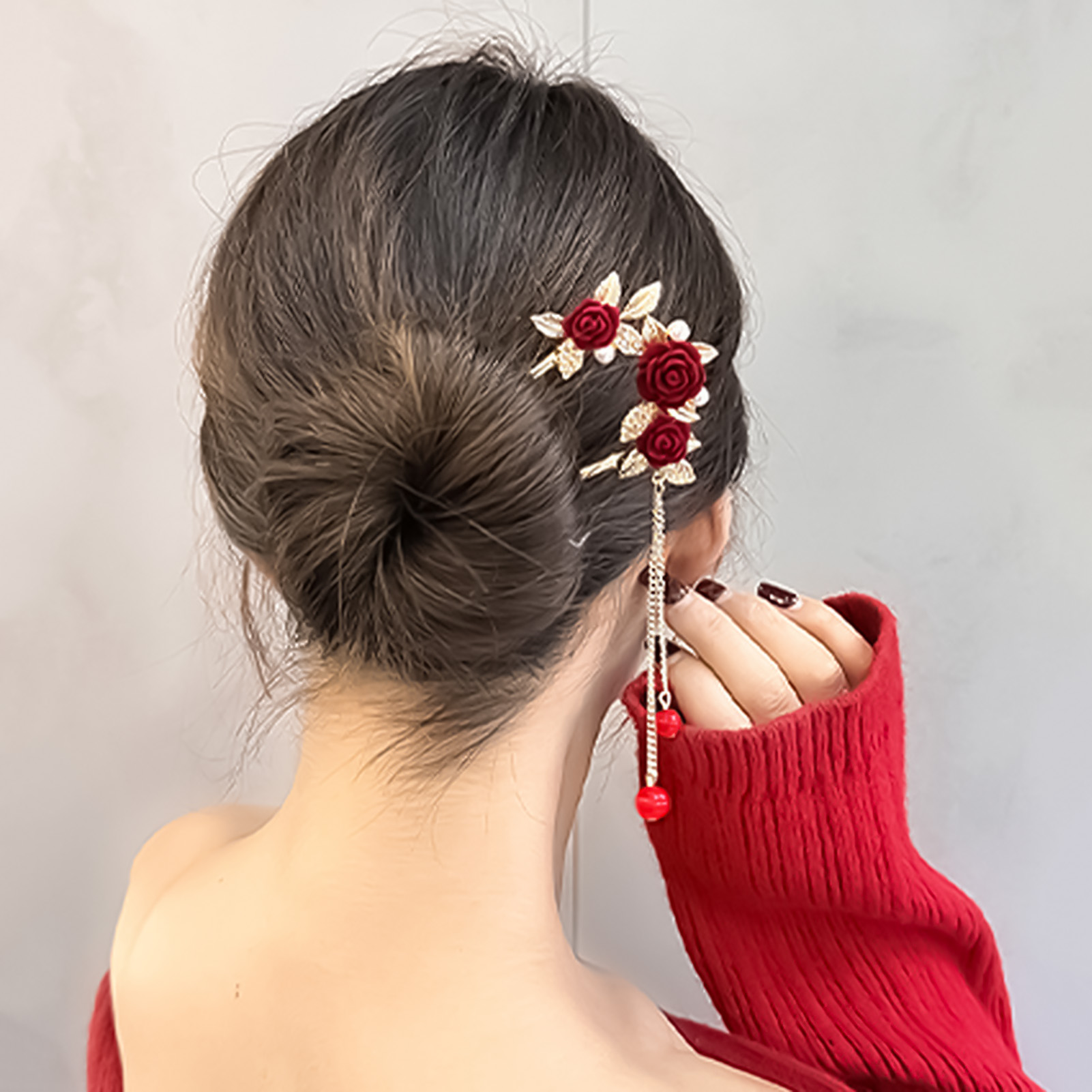 Chinese Style Rose Flower Hair - Women'S Red Accessories 评论和价格