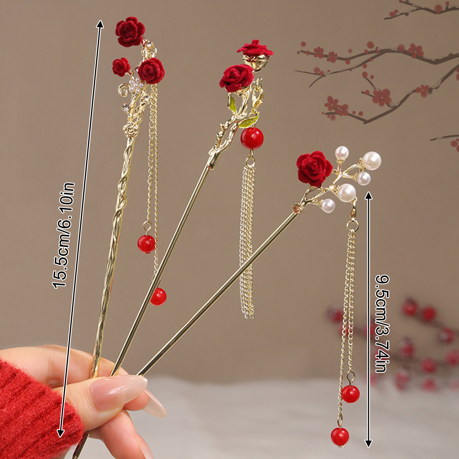 Chinese Style Rose Flower Hair - Women'S Red Accessories 评论和价格