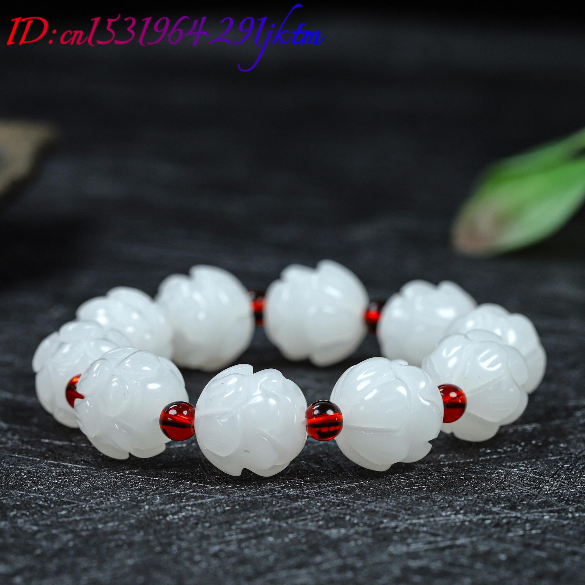 White Real Jade Lotus Bracelet - Women Accessories Jewelry 评论和价格