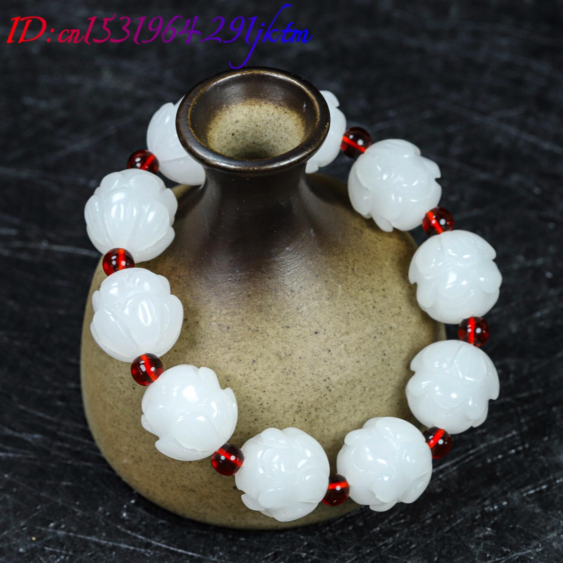 White Real Jade Lotus Bracelet - Women Accessories Jewelry 评论和价格