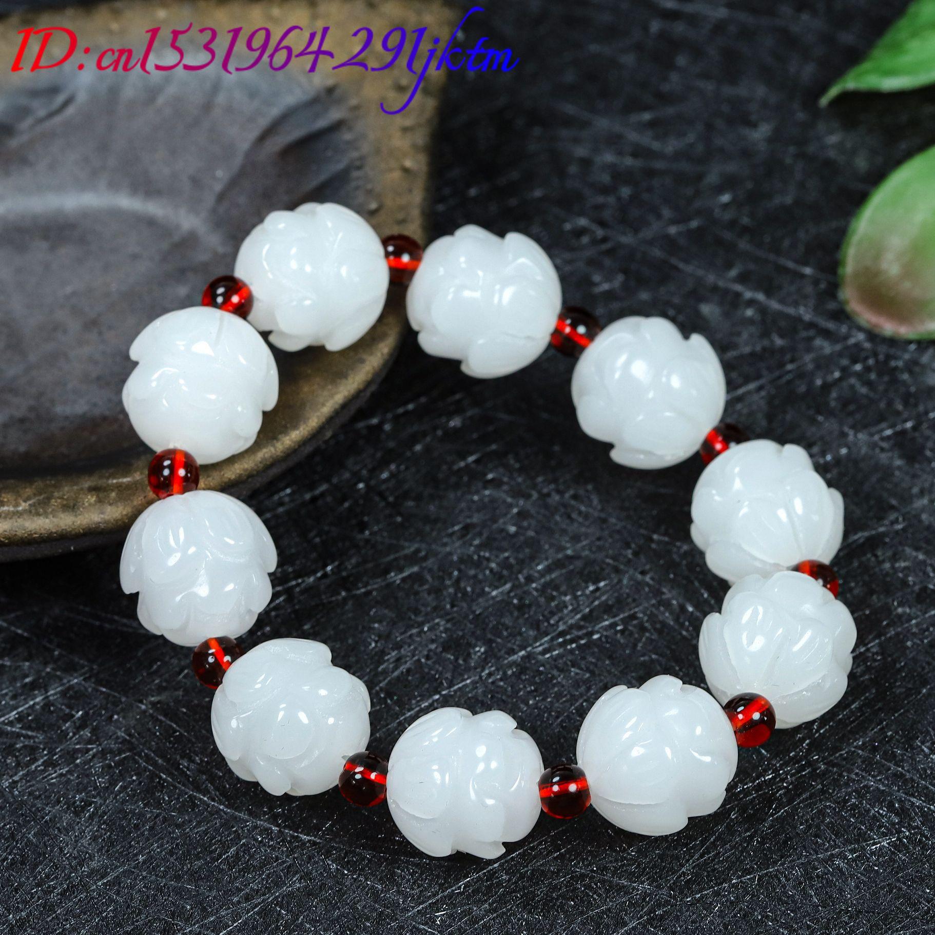 White Real Jade Lotus Bracelet - Women Accessories Jewelry 评论和价格