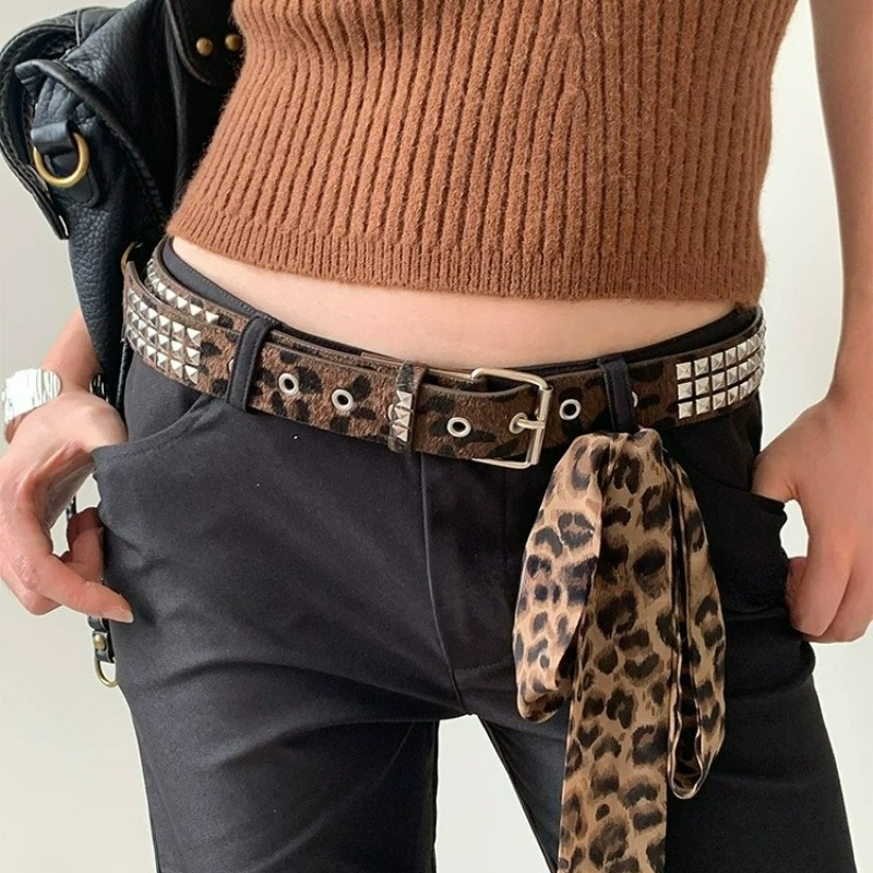 Y2K Leopard Rivet Belt Square  - Women'S Jeans Accessories Chain 评论和价格