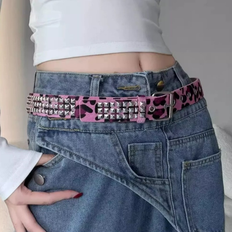 Y2K Leopard Rivet Belt Square  - Women'S Jeans Accessories Chain 评论和价格
