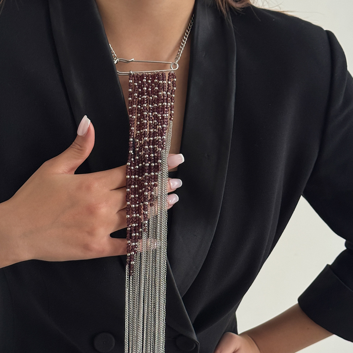Silver Color Tassel Chain Broo - Women Accessories Jewelry 评论和价格